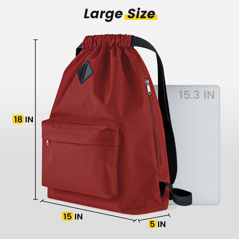 Vorspack Drawstring Backpack Water Resistant String Bag Cinch Bag Sports Gym Sack with Side Pocket for Men Women - Red - Image 2